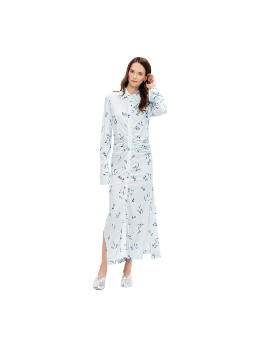 Women's Altuzarra Claudia Light Blue Floral Ruched Dress Size 10 (42)